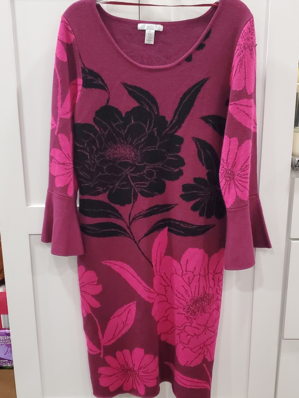 London Times Magenta & Hot Pink Floral Knit Dress